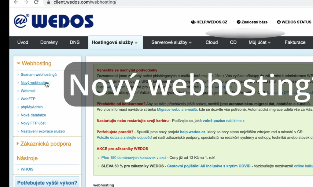 objednani webhostingu u wedos